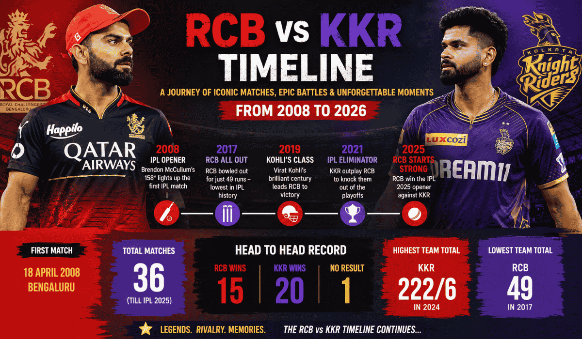 Royal Challengers Bengaluru vs Kolkata Knight Riders Timeline